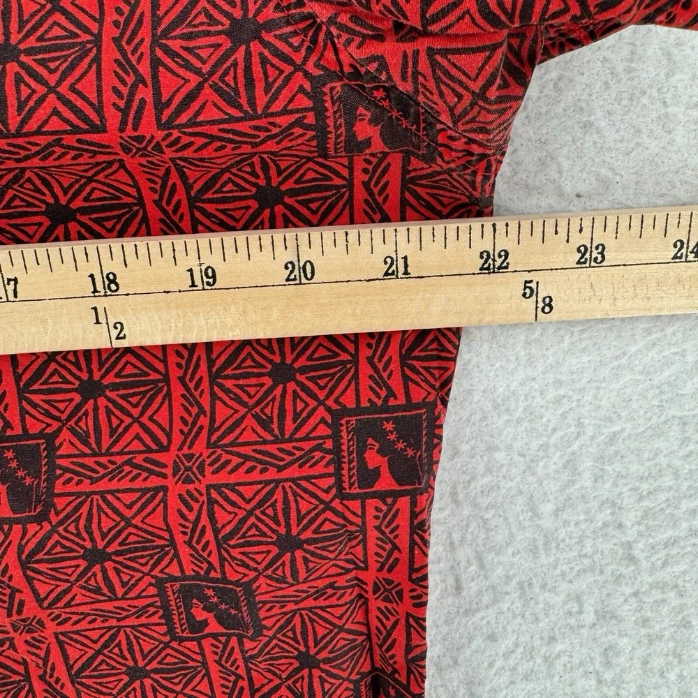 Vintage Hinano Tahiti Hawaiian Shirt Mens Small Red Hula‎ Dancer Heads Aloha